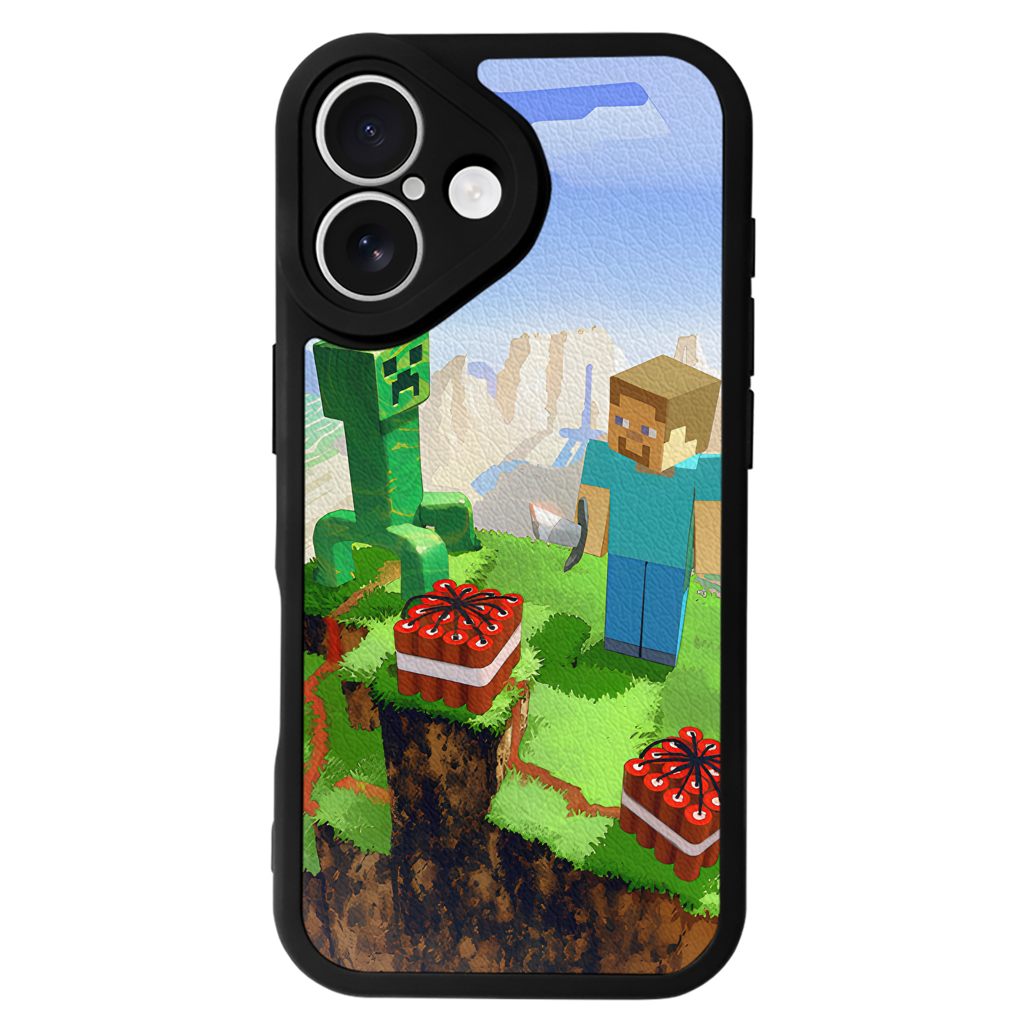 （画像用） マインクラフト ブロックの世界 Minecraft MC Block world 【iPhone 16シリーズ対応】シリコンスマホケース（レザー調） 材質：シリコン